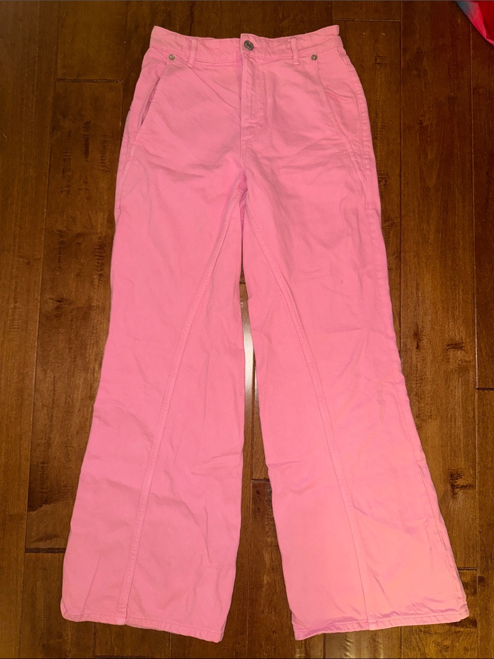 Zara Pink Flare Wide Leg Jeans high rise size 2
